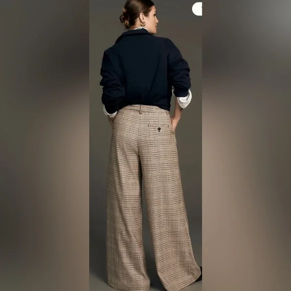 Maeve By Anthropologie The Avery Pleated Wide-Leg Trousers Plaid Edition - Picture 4 of 16